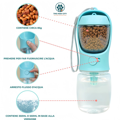 Borraccia Portatile 2-in-1: Dispenser Acqua e Cibo da Viaggio