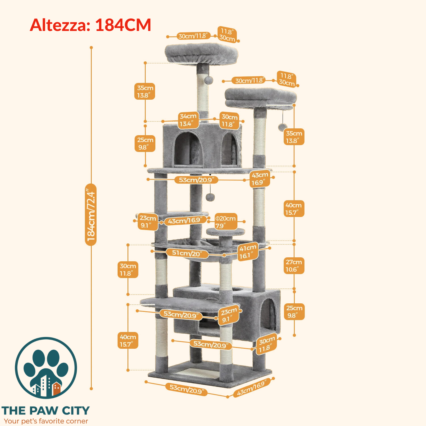Skyline Cat Tower – Albero Tiragraffi Multi-Livello