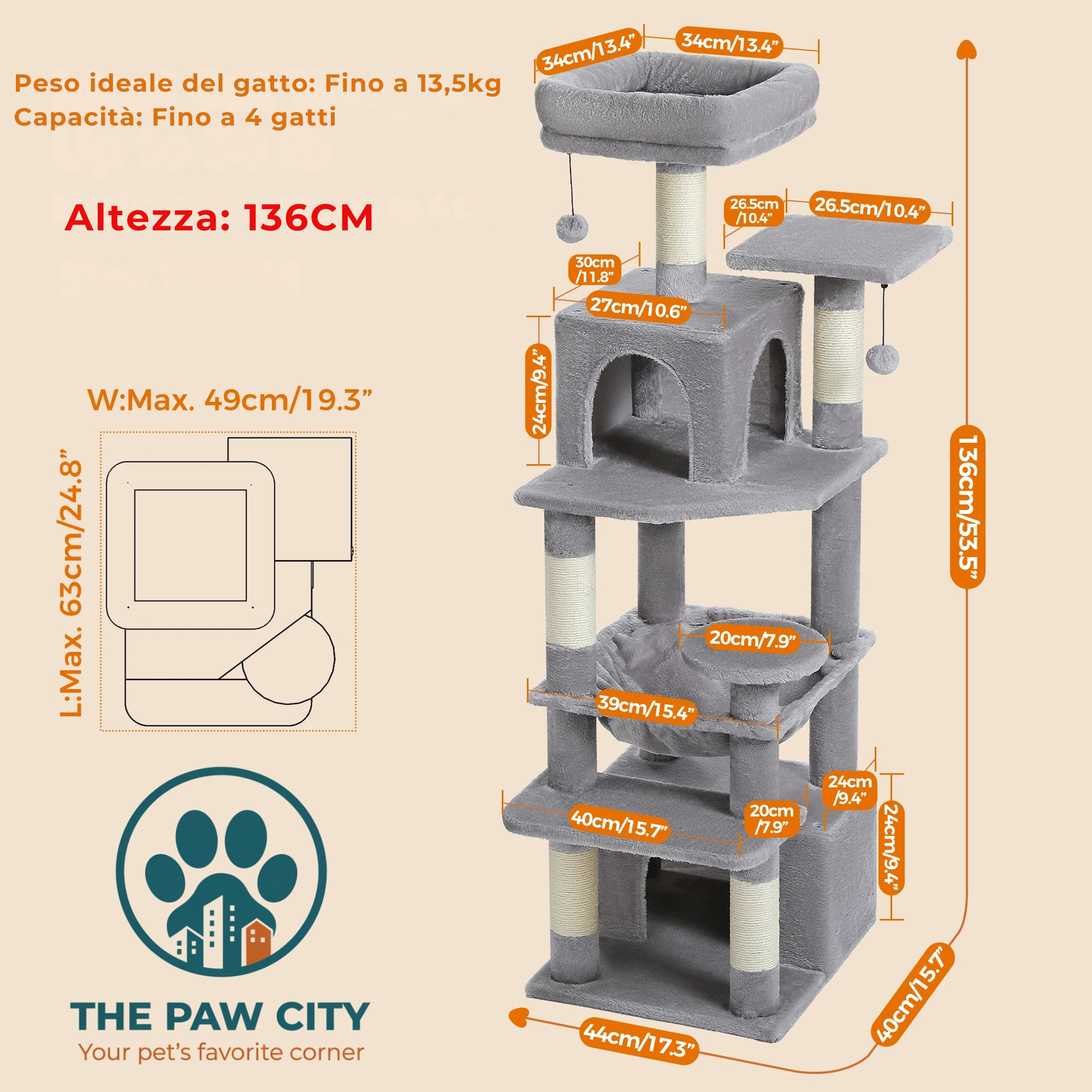 Skyline Cat Tower – Albero Tiragraffi Multi-Livello