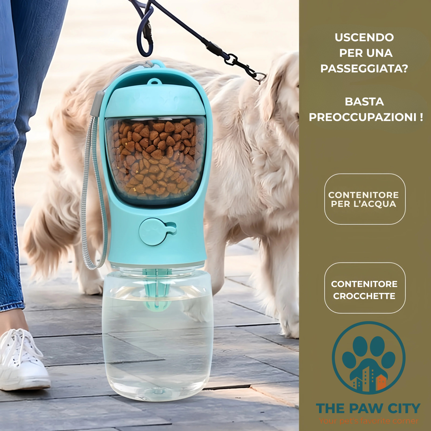 Borraccia Portatile 2-in-1: Dispenser Acqua e Cibo da Viaggio