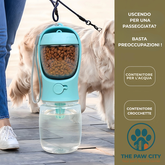 Borraccia Portatile 2-in-1: Dispenser Acqua e Cibo da Viaggio